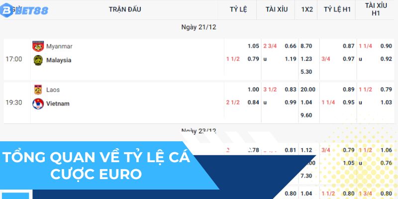 Thông tin tổng quan về tỷ lệ cá cược Euro
